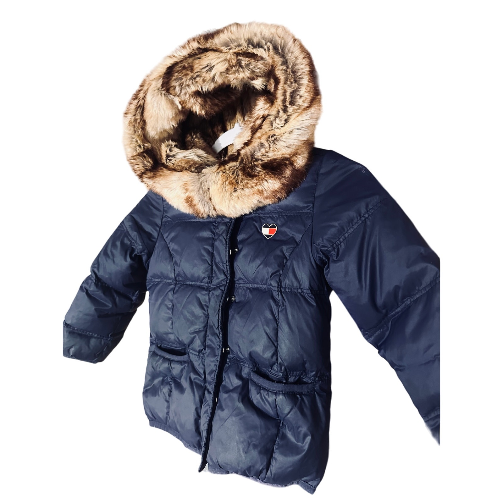 Down Feather Tommy Hilfiger Hooded Puffer Jacket Sz Xs 4/5 Kids Kids' Faux Fur